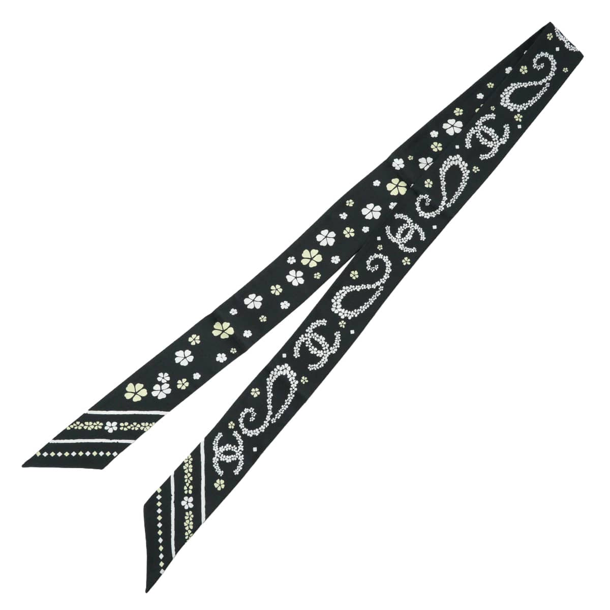 2026AW CHANEL scarf Silk twill Slim Bandeau Flower Clover COCO Mark Noir (Black) Silk AAC282[EXCELLENT][Authentic]