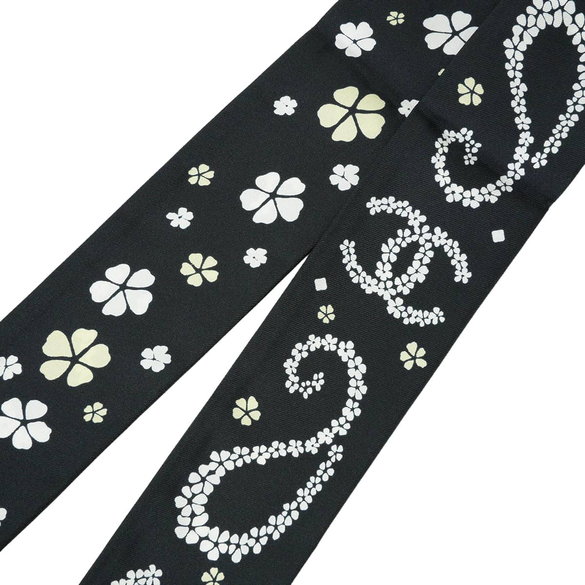 2026AW CHANEL scarf Silk twill Slim Bandeau Flower Clover COCO Mark Noir (Black) Silk AAC282[EXCELLENT][Authentic]