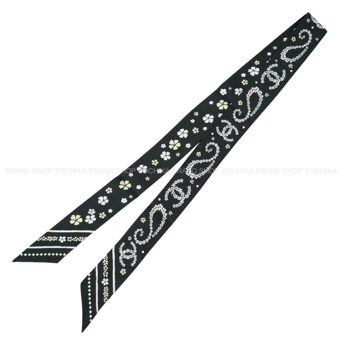2026AW CHANEL scarf Silk twill Slim Bandeau Flower Clover COCO Mark Noir (Black) Silk AAC282[EXCELLENT][Authentic]