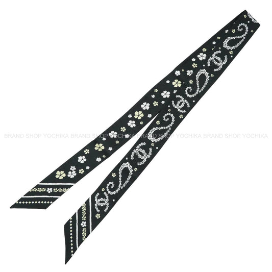 2026AW CHANEL scarf Silk twill Slim Bandeau Flower Clover COCO Mark Noir (Black) Silk AAC282[EXCELLENT][Authentic]