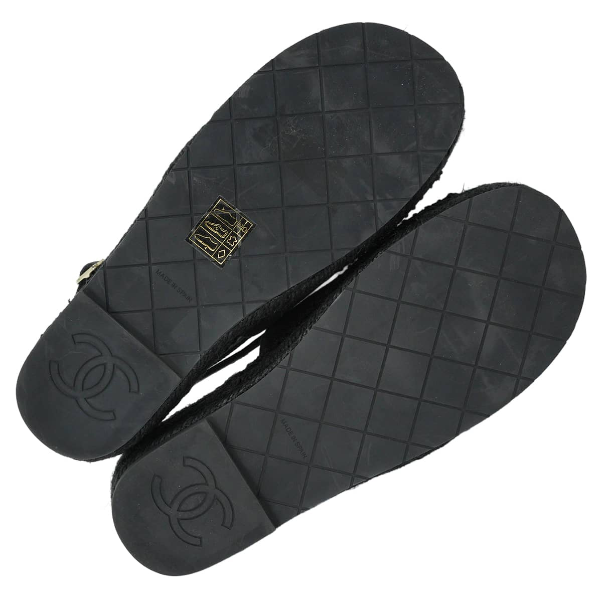 CHANEL sandals Espadrilles with Rhinestone Strass COCO Mark Noir (Black)Dark Silver Cotton #36 G45632[EXCELLENT][Authentic]