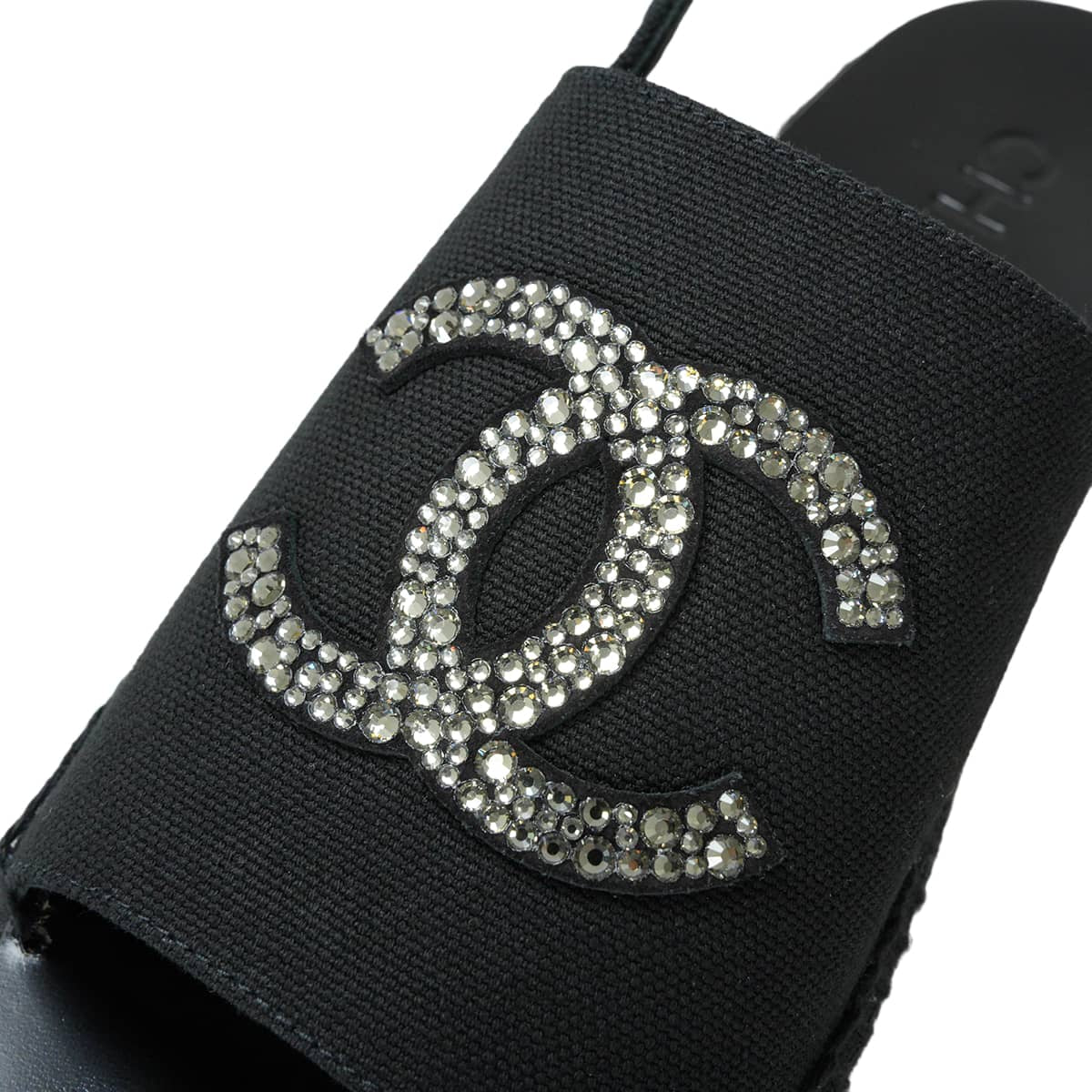CHANEL sandals Espadrilles with Rhinestone Strass COCO Mark Noir (Black)Dark Silver Cotton #36 G45632[EXCELLENT][Authentic]