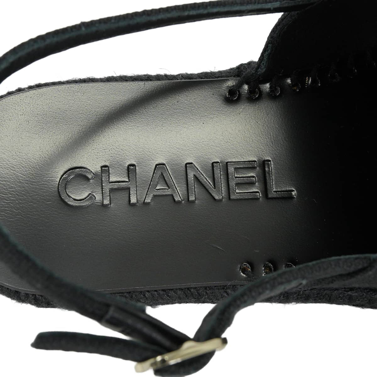 CHANEL sandals Espadrilles with Rhinestone Strass COCO Mark Noir (Black)Dark Silver Cotton #36 G45632[EXCELLENT][Authentic]