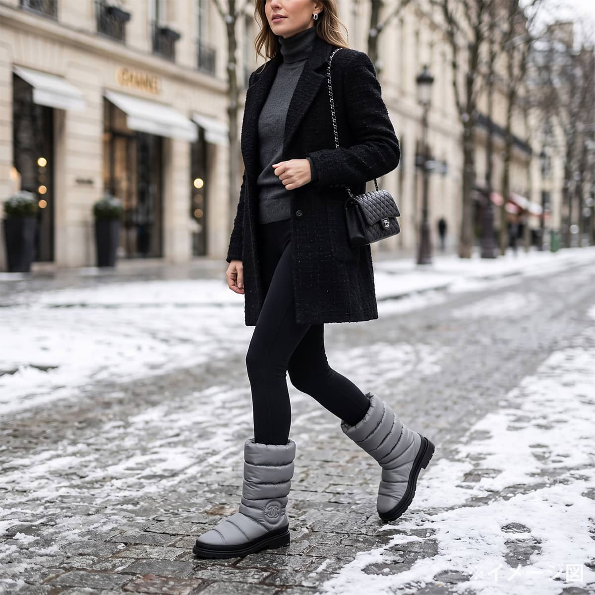 2017AW CHANEL boots Snow COCO Mark Quilting Grey/Noir (Black) Nylon #37 G33075[EXCELLENT][Authentic]