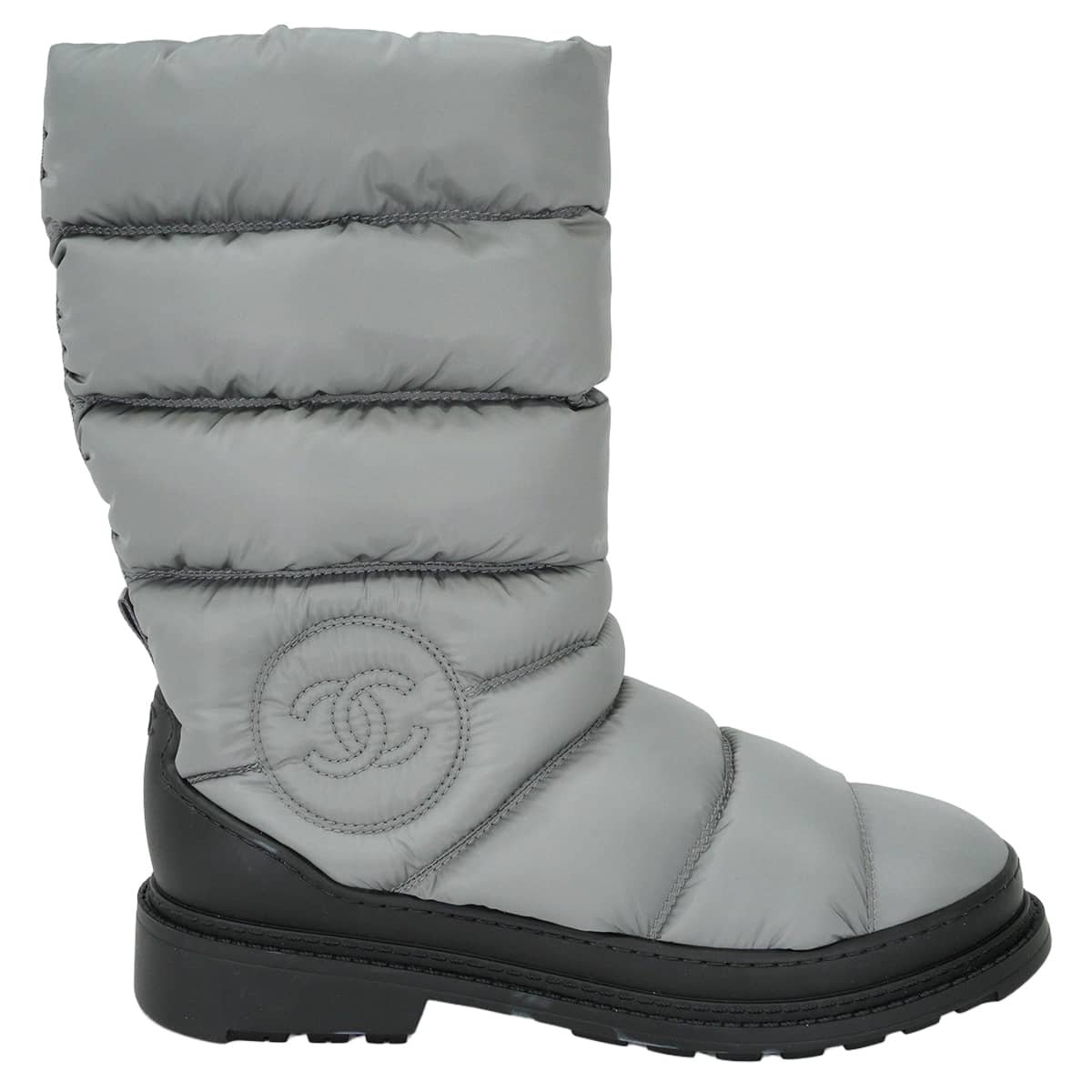2017AW CHANEL boots Snow COCO Mark Quilting Grey/Noir (Black) Nylon #37 G33075[EXCELLENT][Authentic]