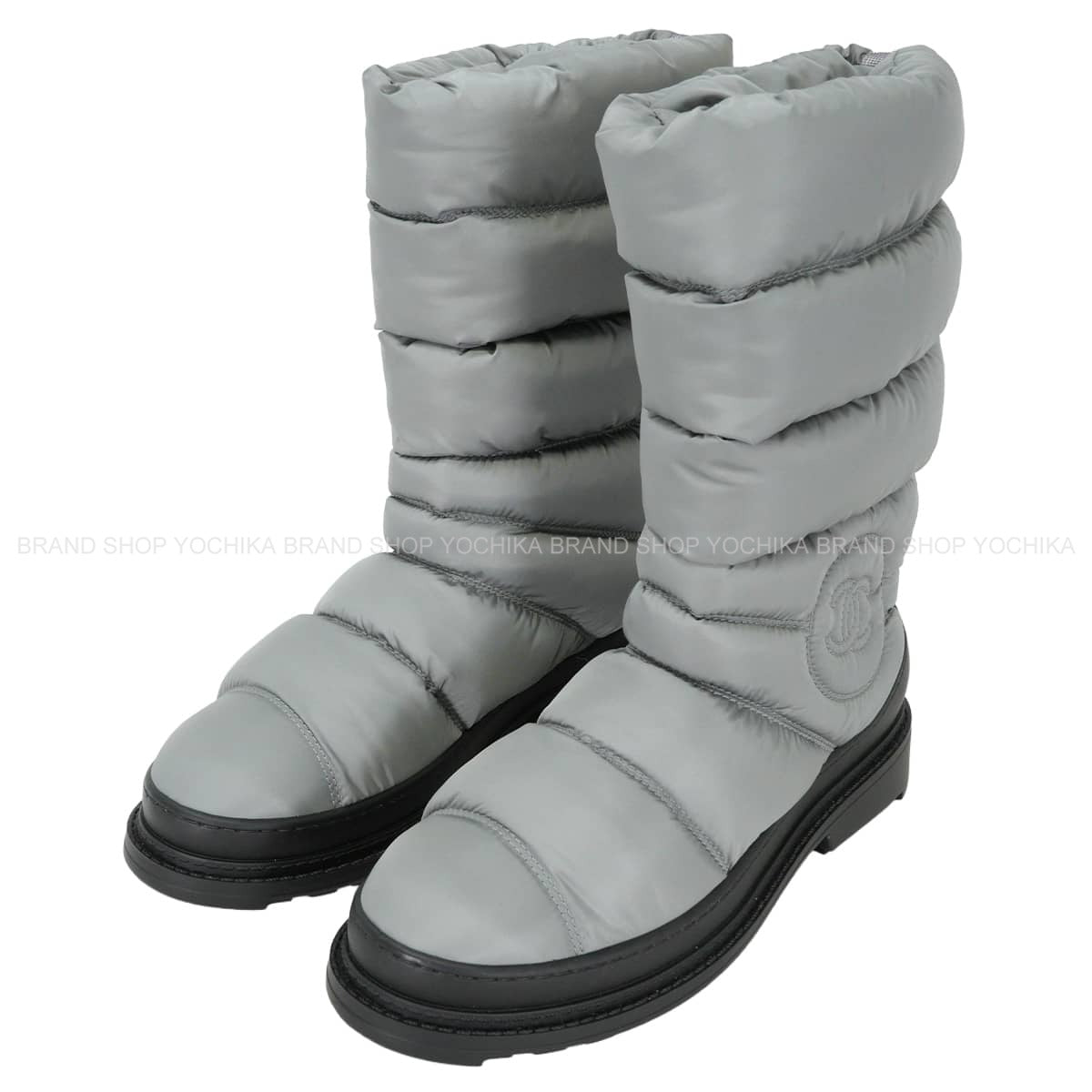 2017AW CHANEL boots Snow COCO Mark Quilting Grey/Noir (Black) Nylon #37 G33075[EXCELLENT][Authentic]