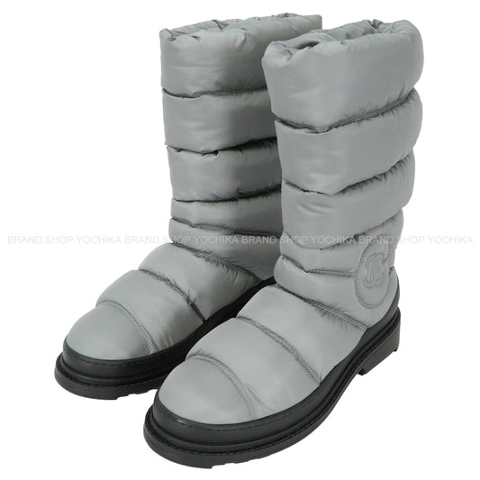 2017AW CHANEL boots Snow COCO Mark Quilting Grey/Noir (Black) Nylon #37 G33075[EXCELLENT][Authentic]