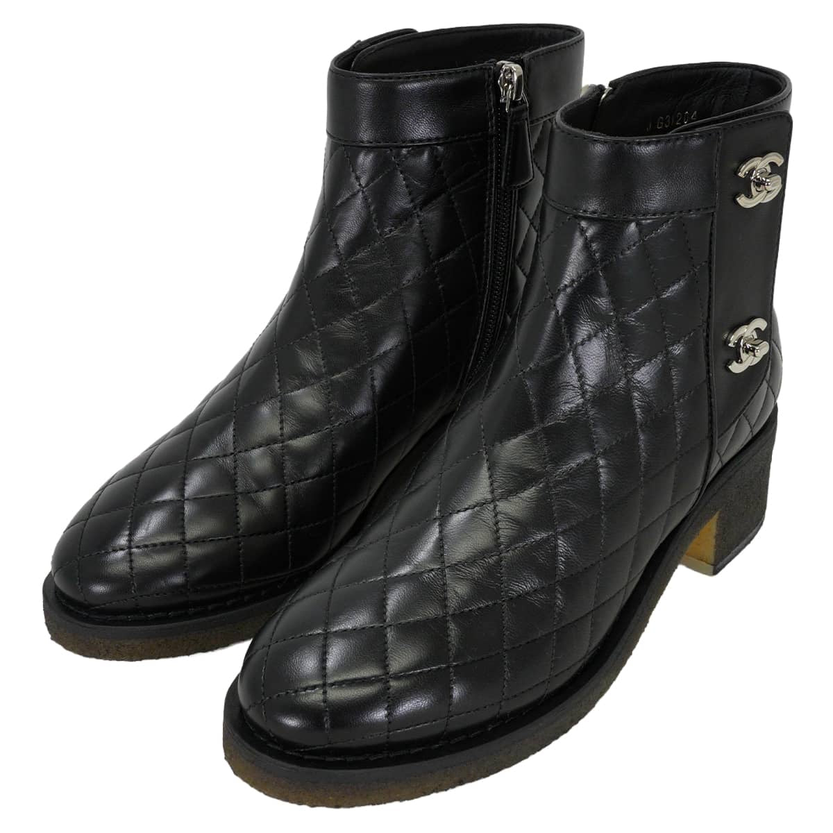 CHANEL boots Short Matelasse Double Turnlock Noir (Black) Lambskin ＃37 Silver HW G31204[EXCELLENT][Authentic]