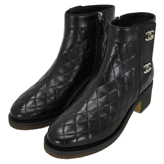 CHANEL boots Short Matelasse Double Turnlock Noir (Black) Lambskin ＃37 Silver HW G31204[EXCELLENT][Authentic]