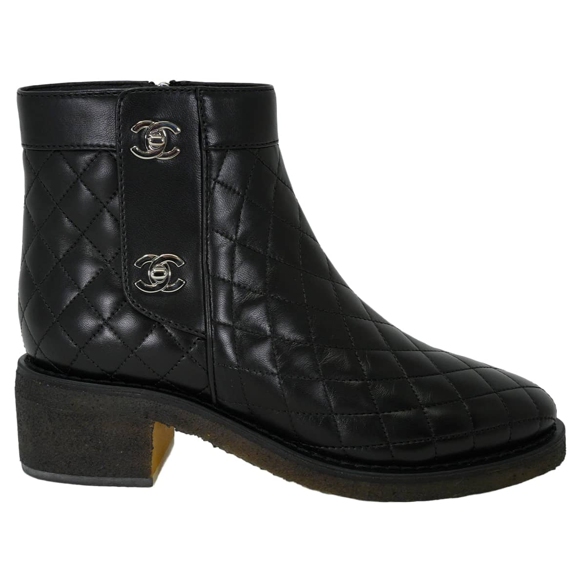 CHANEL boots Short Matelasse Double Turnlock Noir (Black) Lambskin ＃37 Silver HW G31204[EXCELLENT][Authentic]