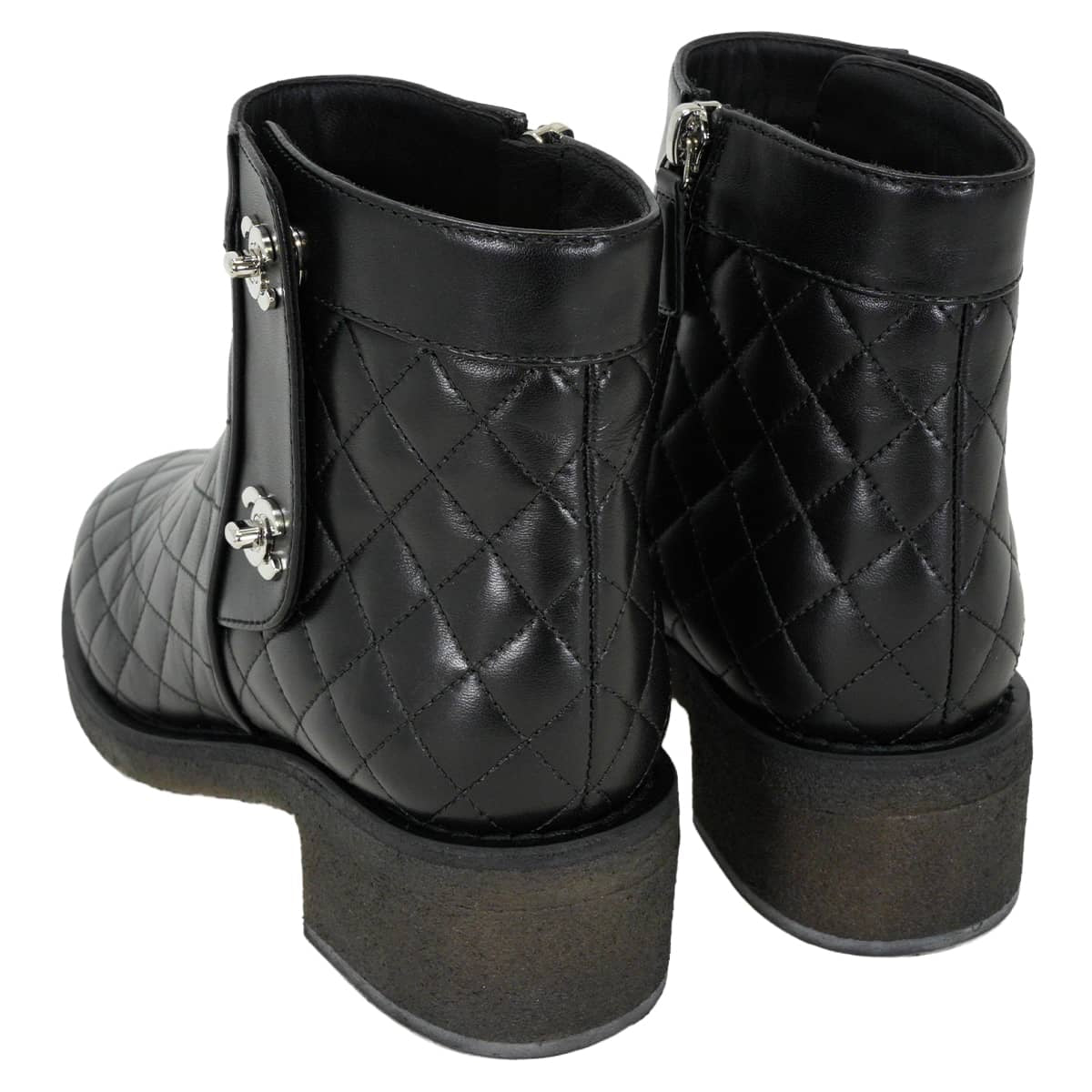 CHANEL boots Short Matelasse Double Turnlock Noir (Black) Lambskin ＃37 Silver HW G31204[EXCELLENT][Authentic]