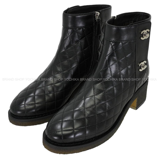 2016AW CHANEL boots Short Matelasse Double Turnlock Noir (Black) Lambskin ＃37 Silver HW G31204[EXCELLENT][Authentic]