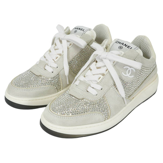 CHANEL sneakers Rhinestone COCO Mark Low-Cut Silver/Grey Strass/Suede Calf ＃37 G39800[EXCELLENT][Authentic]