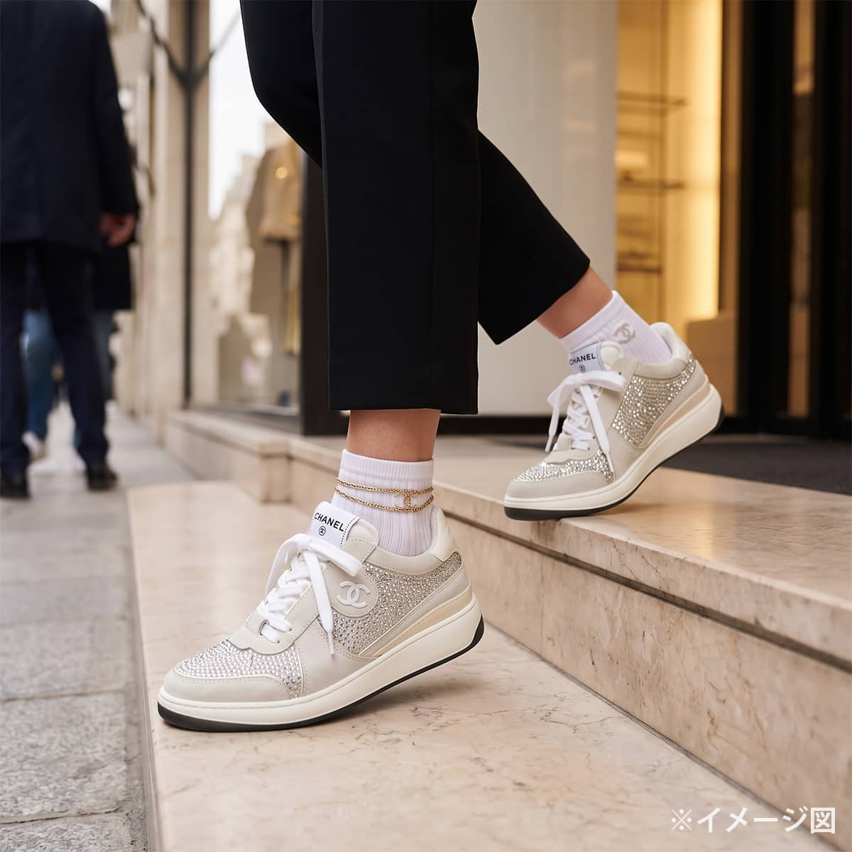 CHANEL sneakers Rhinestone COCO Mark Low-Cut Silver/Grey Strass/Suede Calf ＃37 G39800[EXCELLENT][Authentic]