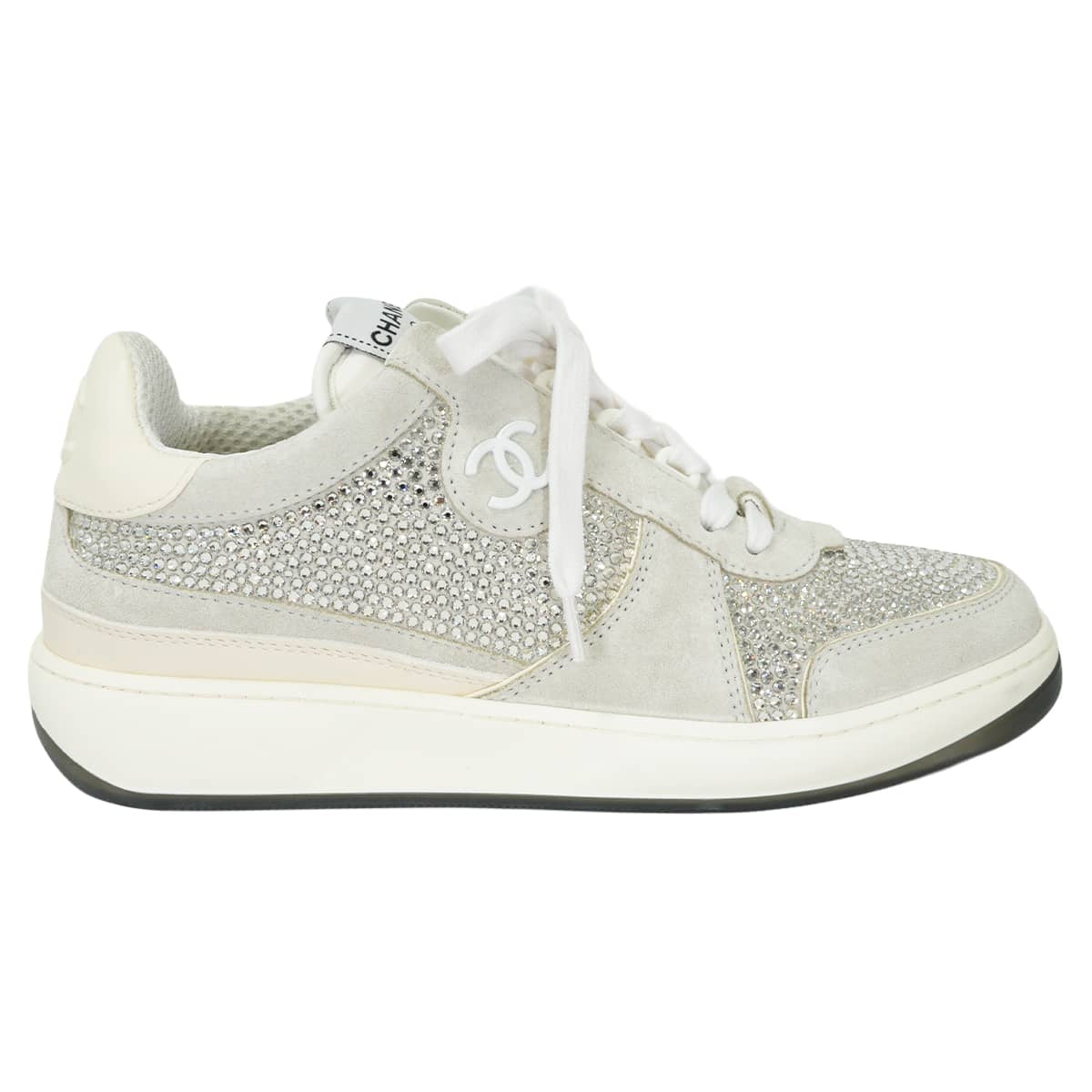 CHANEL sneakers Rhinestone COCO Mark Low-Cut Silver/Grey Strass/Suede Calf ＃37 G39800[EXCELLENT][Authentic]
