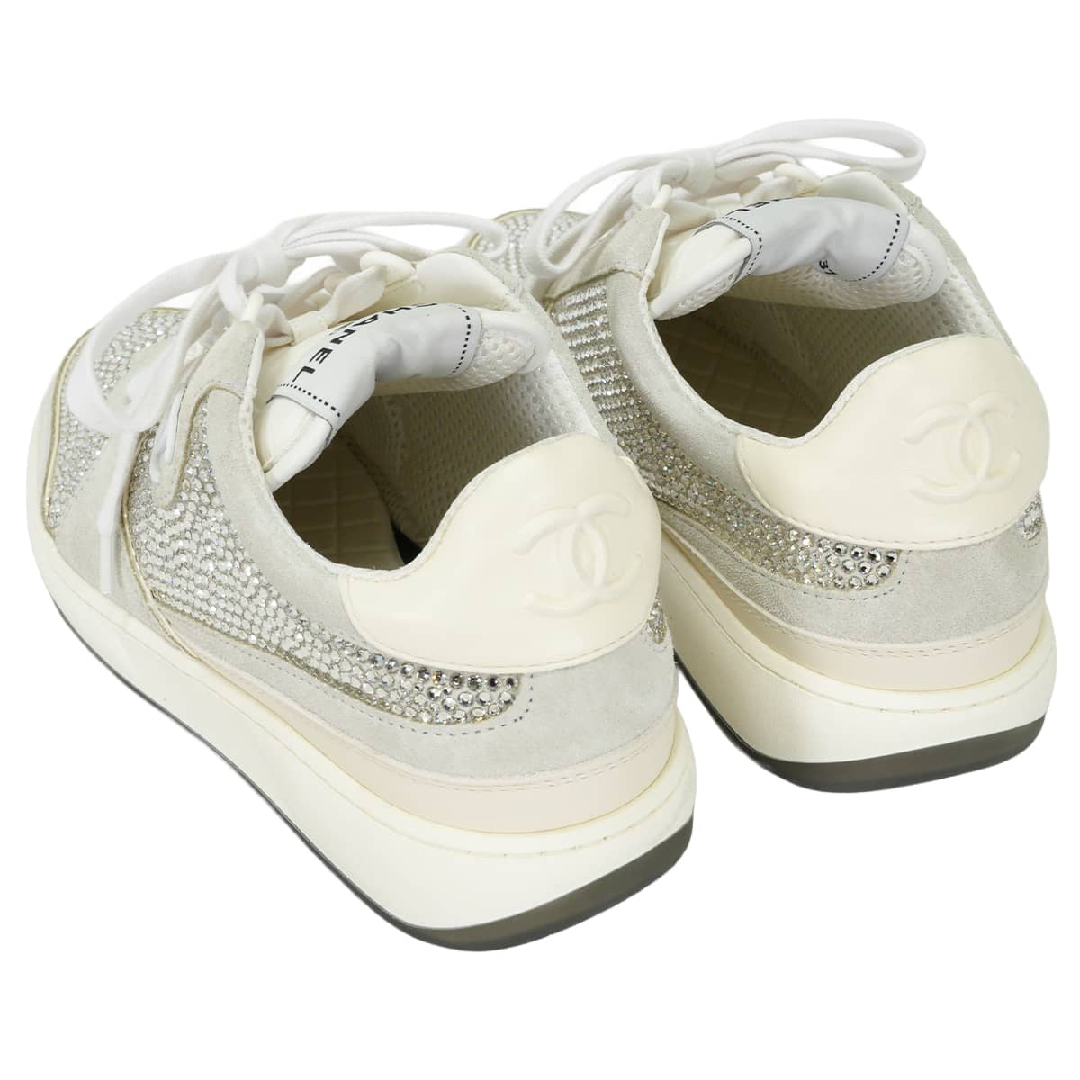 CHANEL sneakers Rhinestone COCO Mark Low-Cut Silver/Grey Strass/Suede Calf ＃37 G39800[EXCELLENT][Authentic]