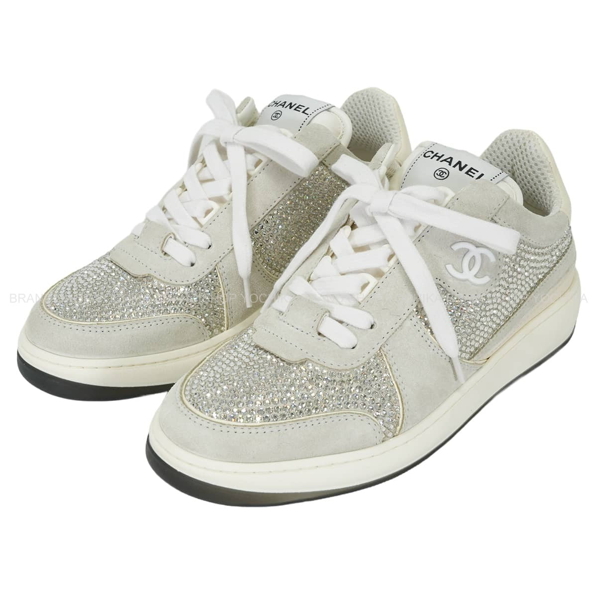 CHANEL sneakers Rhinestone COCO Mark Low-Cut Silver/Grey Strass/Suede Calf ＃37 G39800[EXCELLENT][Authentic]