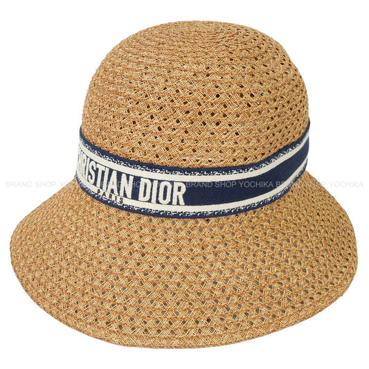 2021SS Dior hat Straw hat D-WAVE Wide Brim Cloche NaturelBlue Dioriviera Paper/Polyester CPT10141ESTR[EXCELLENT][Authentic]