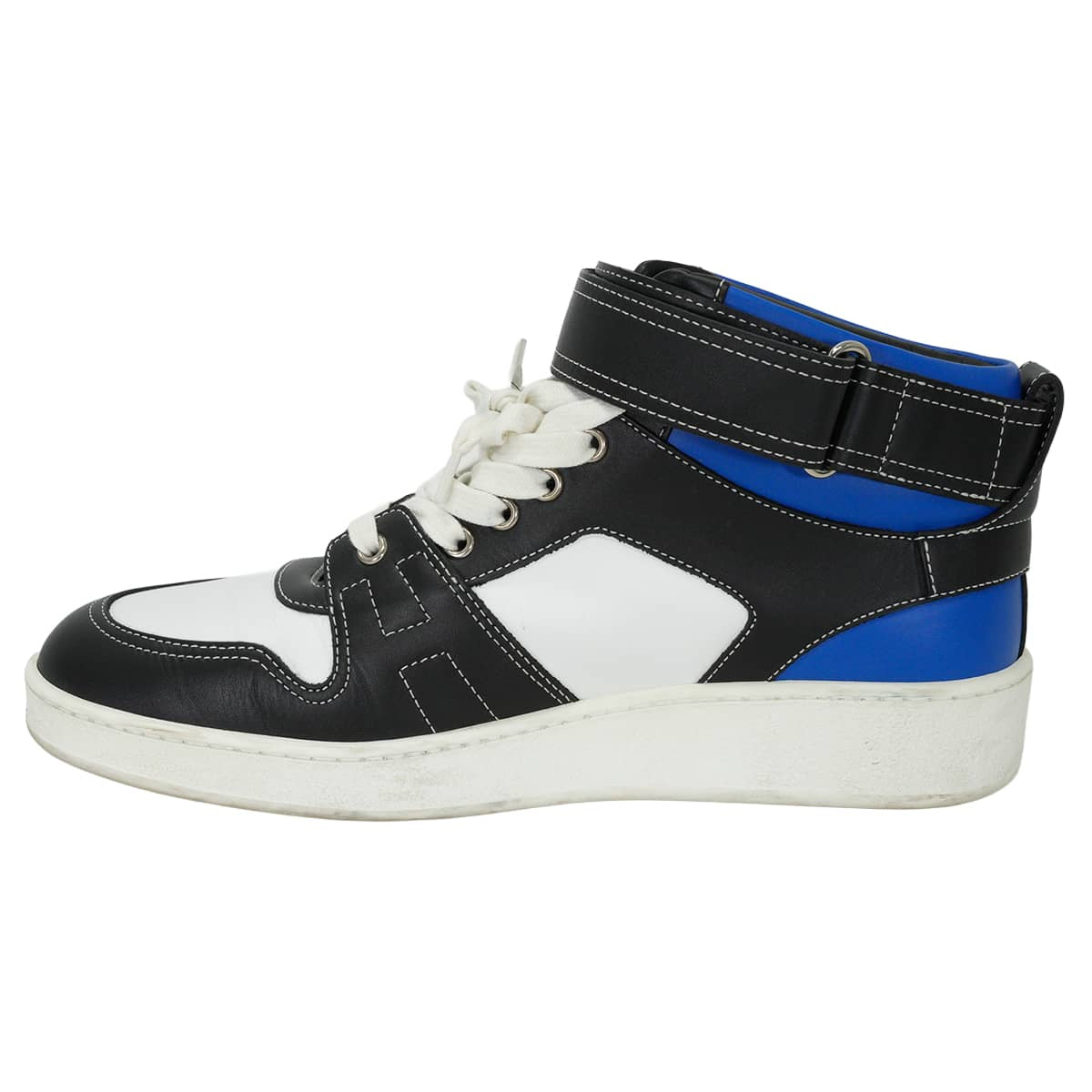 [Pre-loved] HERMES sneakers Freestyle Clou de Selle Blanc (White)/Noir (Black)/Bleu France Leather #41[USED SA][Authentic]