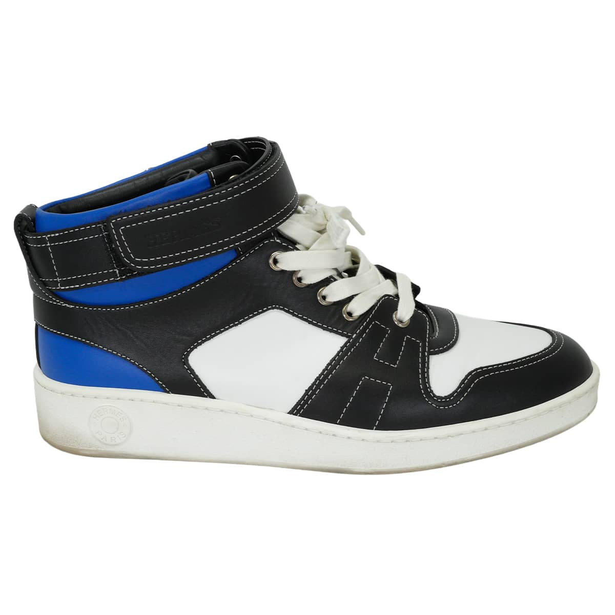 [Pre-loved] HERMES sneakers Freestyle Clou de Selle Blanc (White)/Noir (Black)/Bleu France Leather #41[USED SA][Authentic]