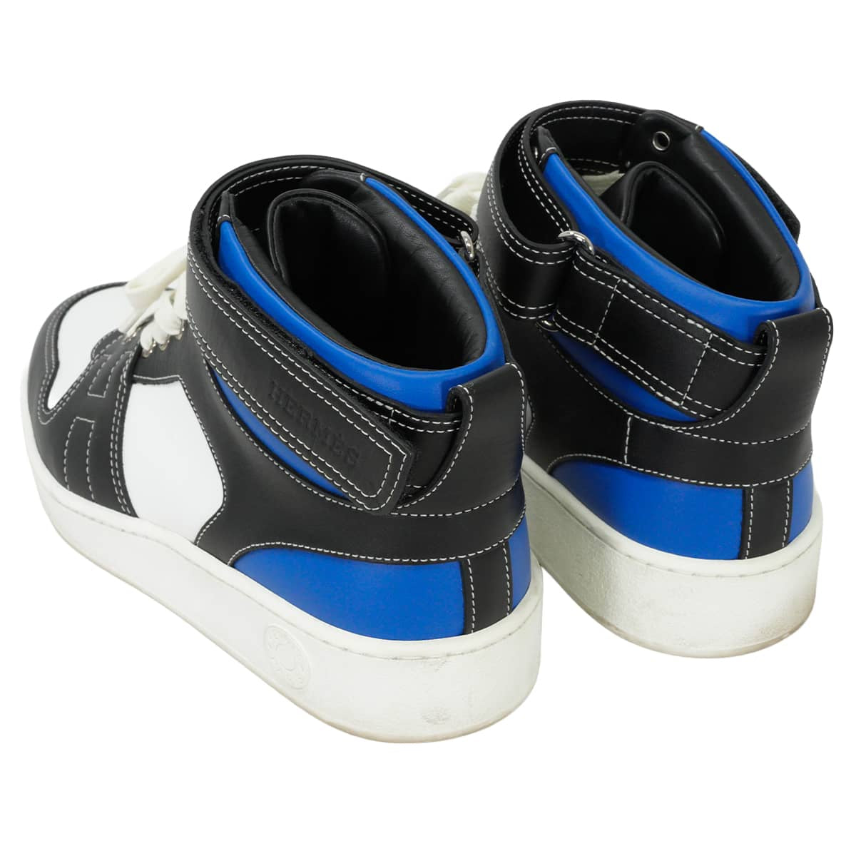 [Pre-loved] HERMES sneakers Freestyle Clou de Selle Blanc (White)/Noir (Black)/Bleu France Leather #41[USED SA][Authentic]