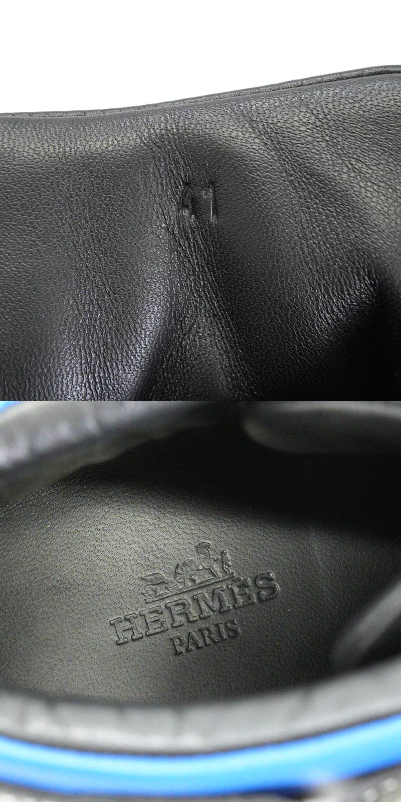 [Pre-loved] HERMES sneakers Freestyle Clou de Selle Blanc (White)/Noir (Black)/Bleu France Leather #41[USED SA][Authentic]