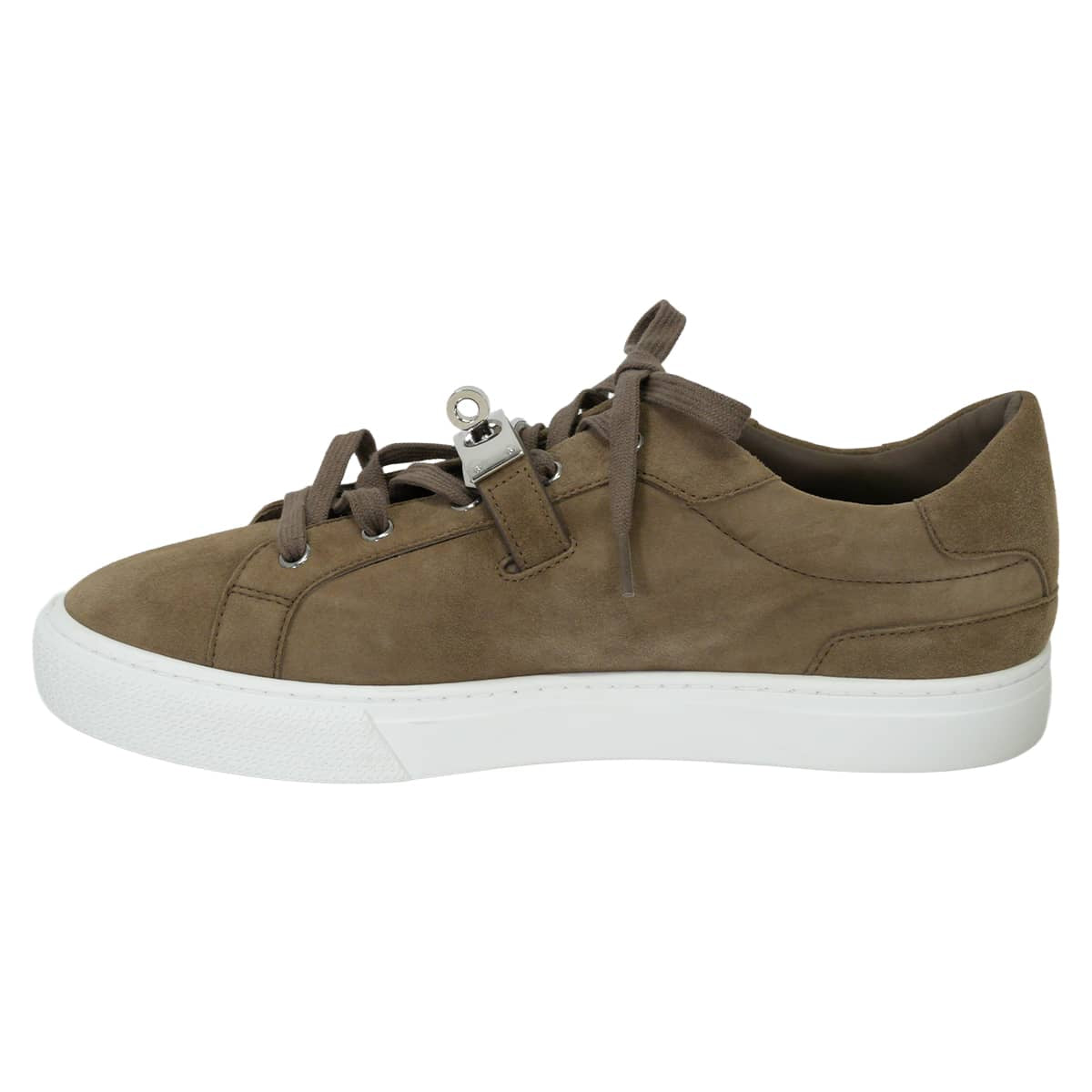 HERMES sneakers Day Etoupe/Blanc (White) Chevre Velours #41 Silver HW[EXCELLENT][Authentic]