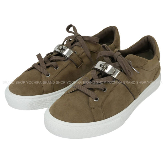 HERMES sneakers Day Etoupe/Blanc (White) Chevre Velours #41 Silver HW[EXCELLENT][Authentic]