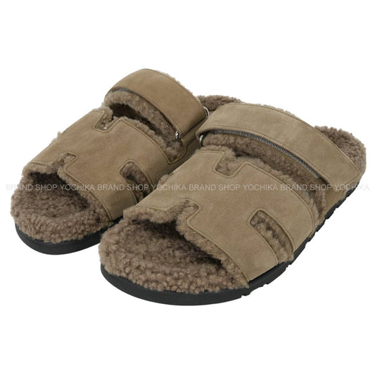 HERMES sandals Chypre Etoupe Mouton #41[EXCELLENT][Authentic]