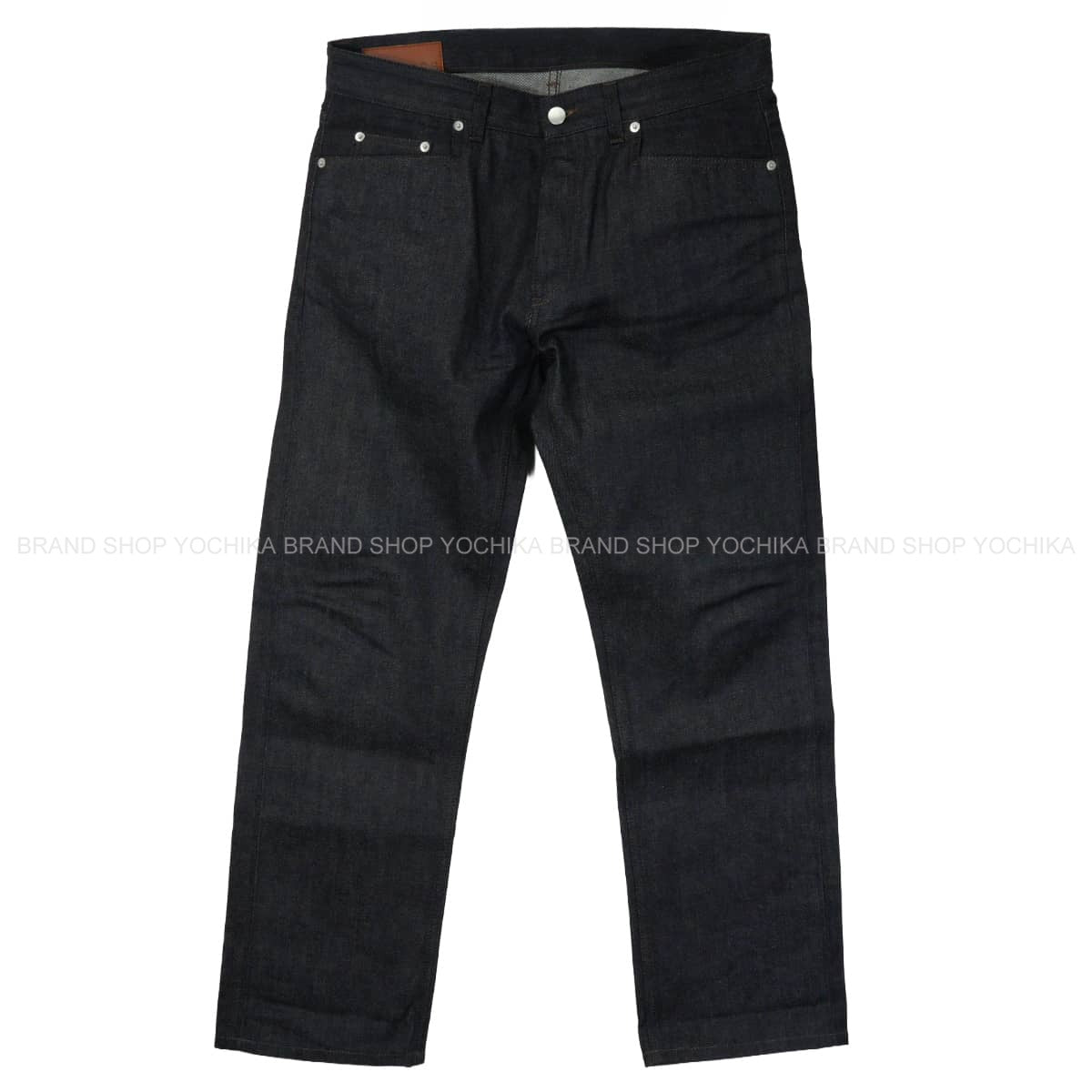 [Pre-loved] HERMES Denim Pants Tapered jeans with Sellier buttons and leather patchIndigo Blue Cotton /leather #44[LIKE NEW][Authentic]