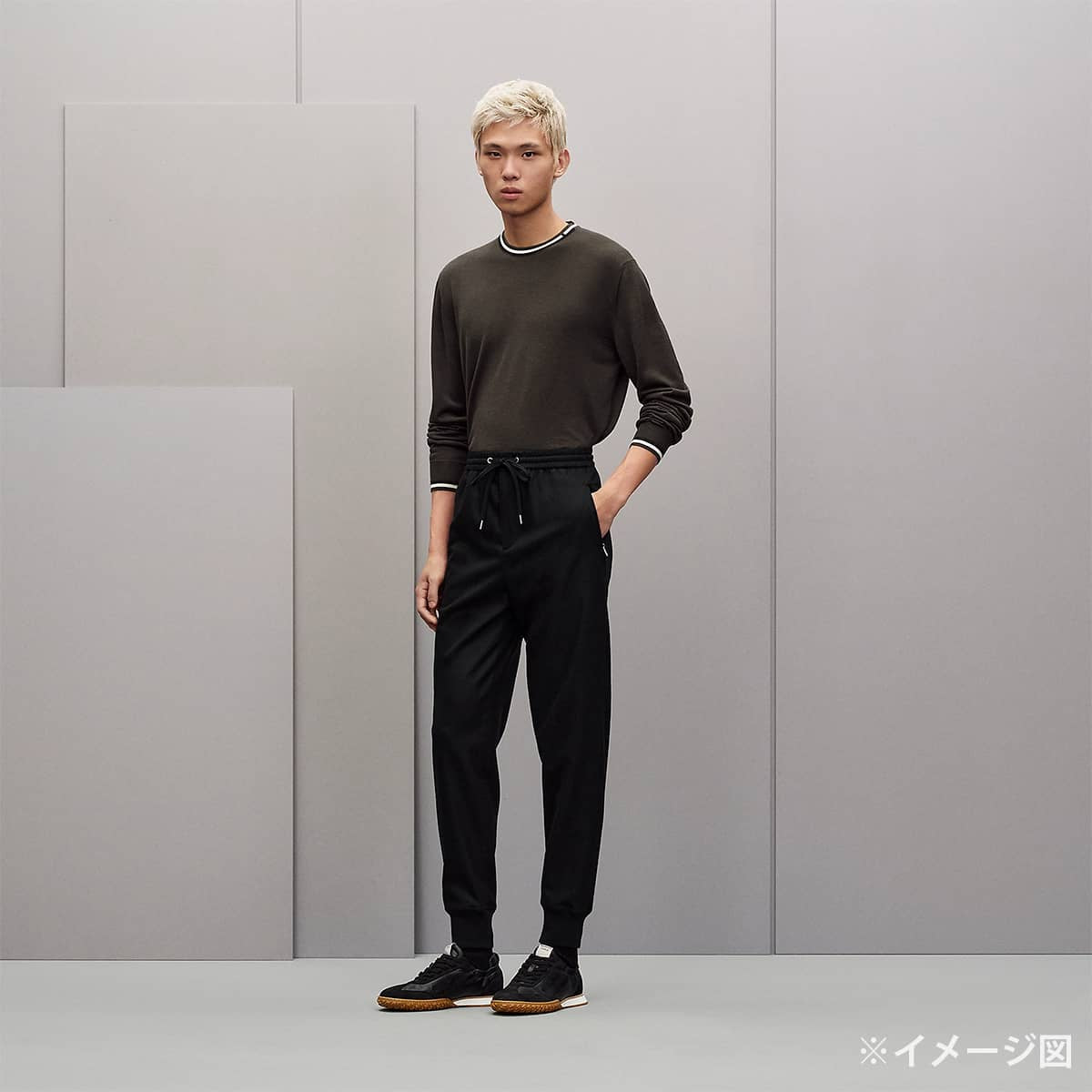 [Pre-loved] HERMES Pants Valmy Double Milano Jersey Jogger Sellier buttons Noir (Black) Cotton #44[LIKE NEW][Authentic]