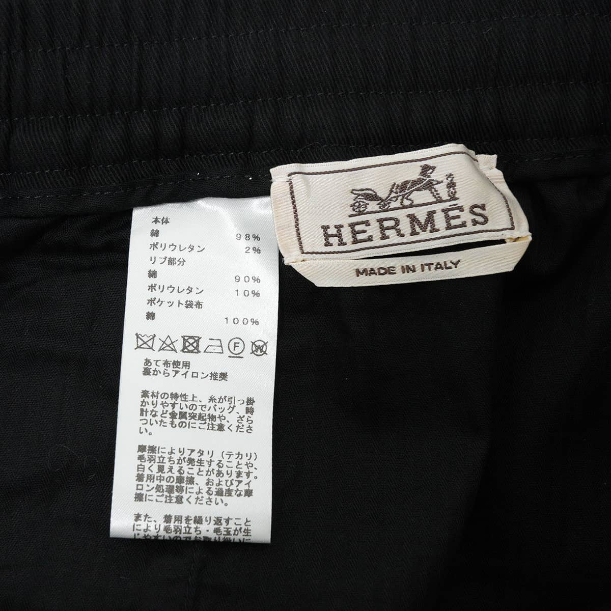[Pre-loved] HERMES Pants Valmy Double Milano Jersey Jogger Sellier buttons Noir (Black) Cotton #44[LIKE NEW][Authentic]
