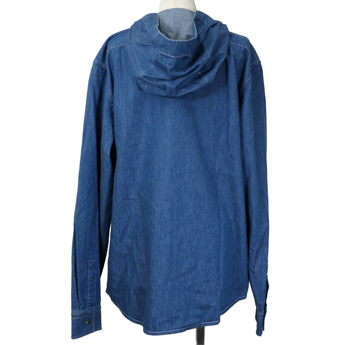 HERMES Long sleeve shirt Sellier Cotton Denim with Hood Blue Cotton[EXCELLENT][Authentic]