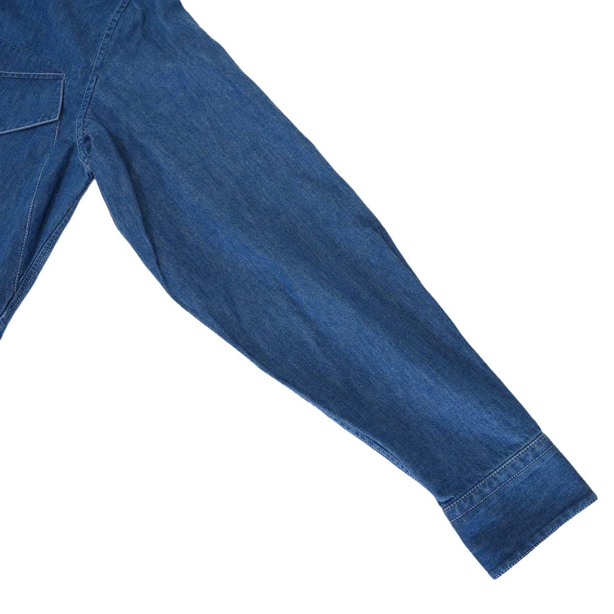 HERMES Long sleeve shirt Sellier Cotton Denim with Hood Blue Cotton[EXCELLENT][Authentic]