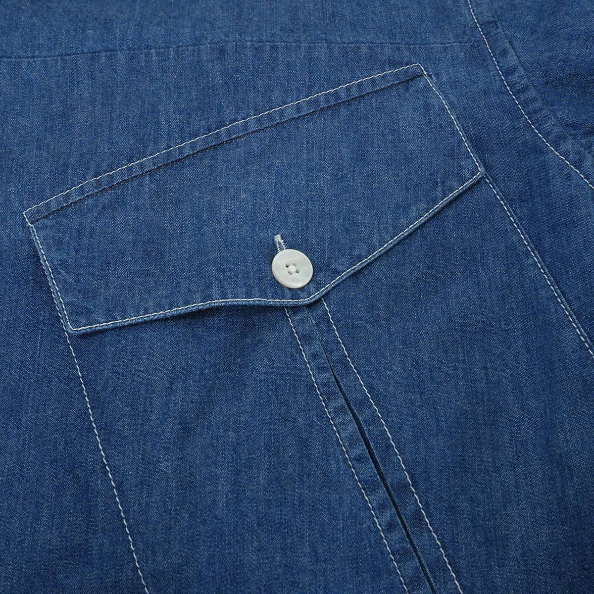 HERMES Long sleeve shirt Sellier Cotton Denim with Hood Blue Cotton[EXCELLENT][Authentic]