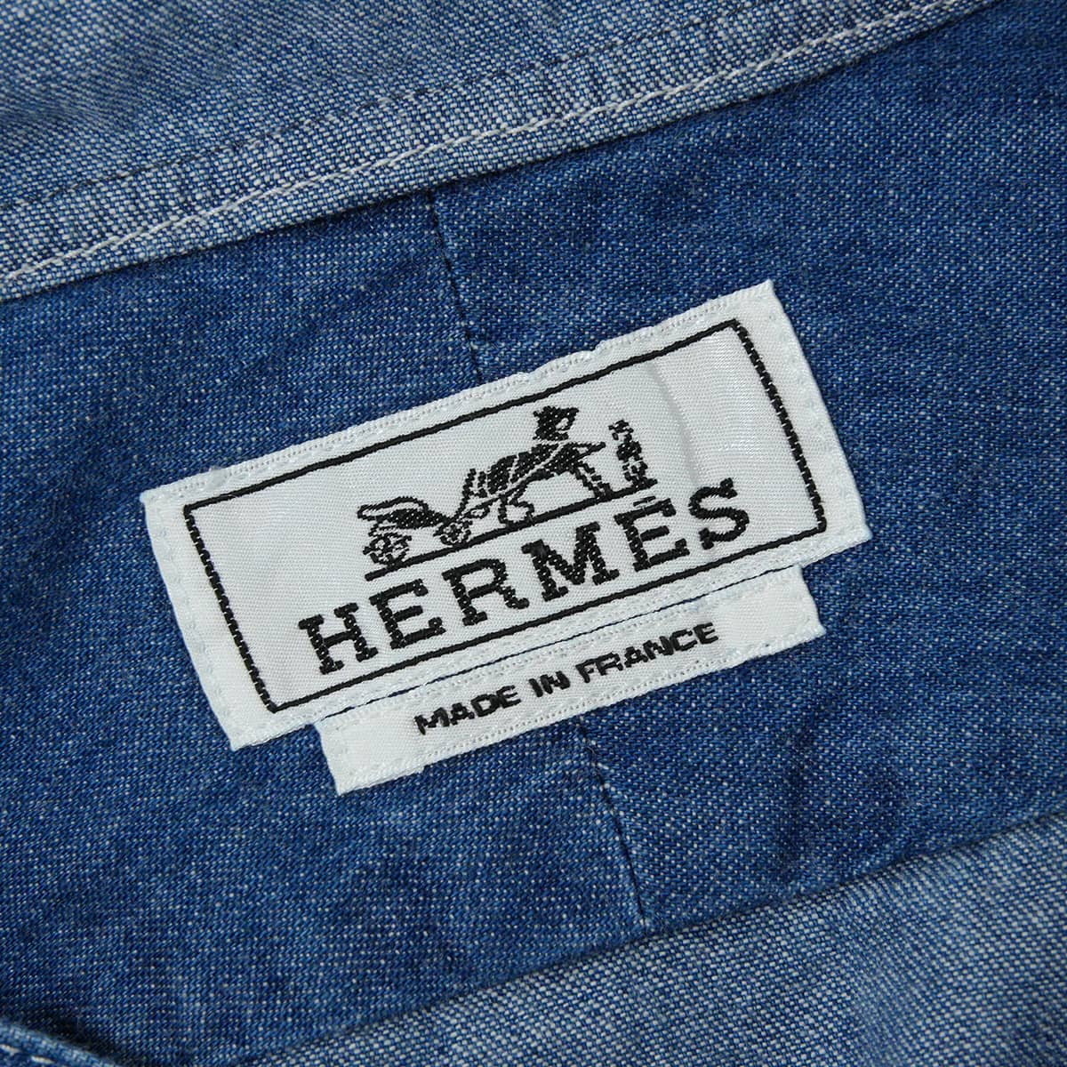 HERMES Long sleeve shirt Sellier Cotton Denim with Hood Blue Cotton[EXCELLENT][Authentic]