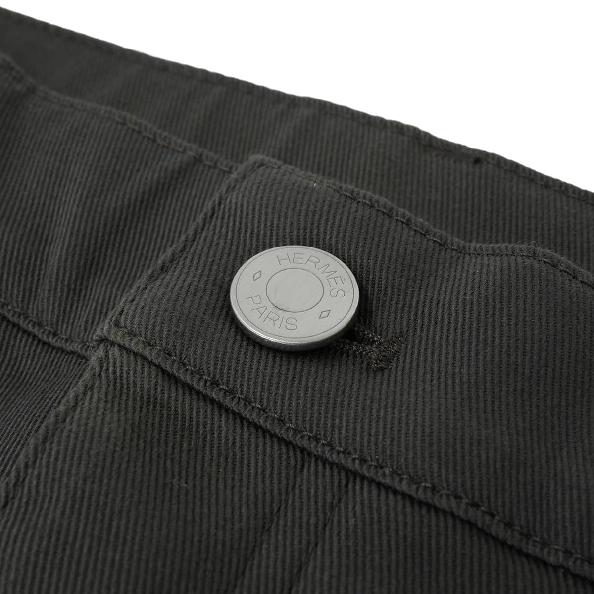HERMES Pants Men's cotton with leather pockets Sellier buttons PunchingDark Gray Cotton #44 Silver HW[EXCELLENT][Authentic]