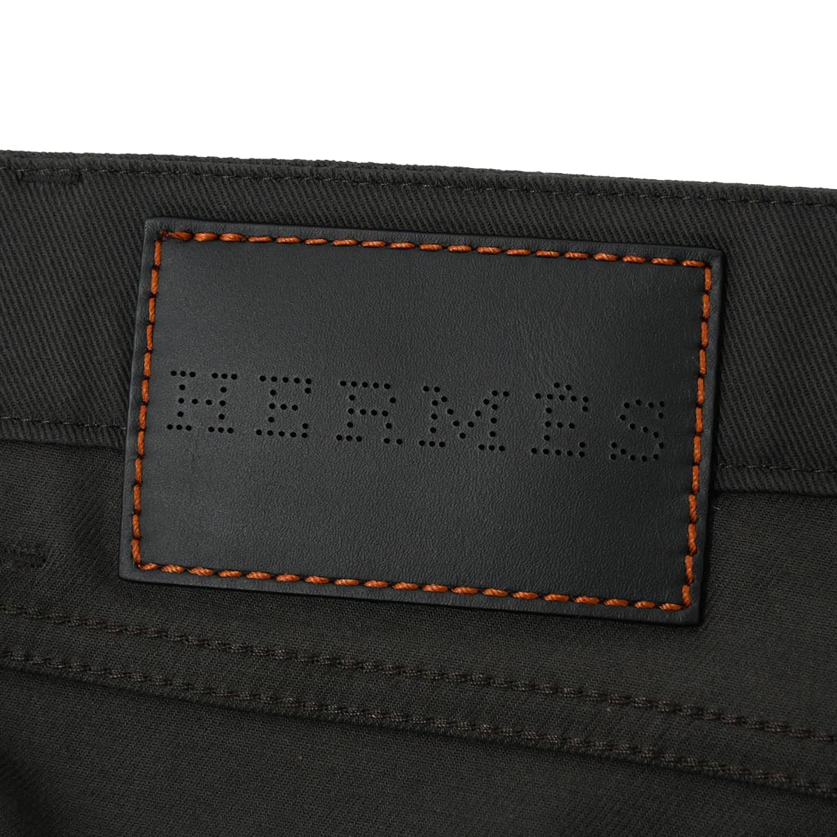 HERMES Pants Men's cotton with leather pockets Sellier buttons PunchingDark Gray Cotton #44 Silver HW[EXCELLENT][Authentic]
