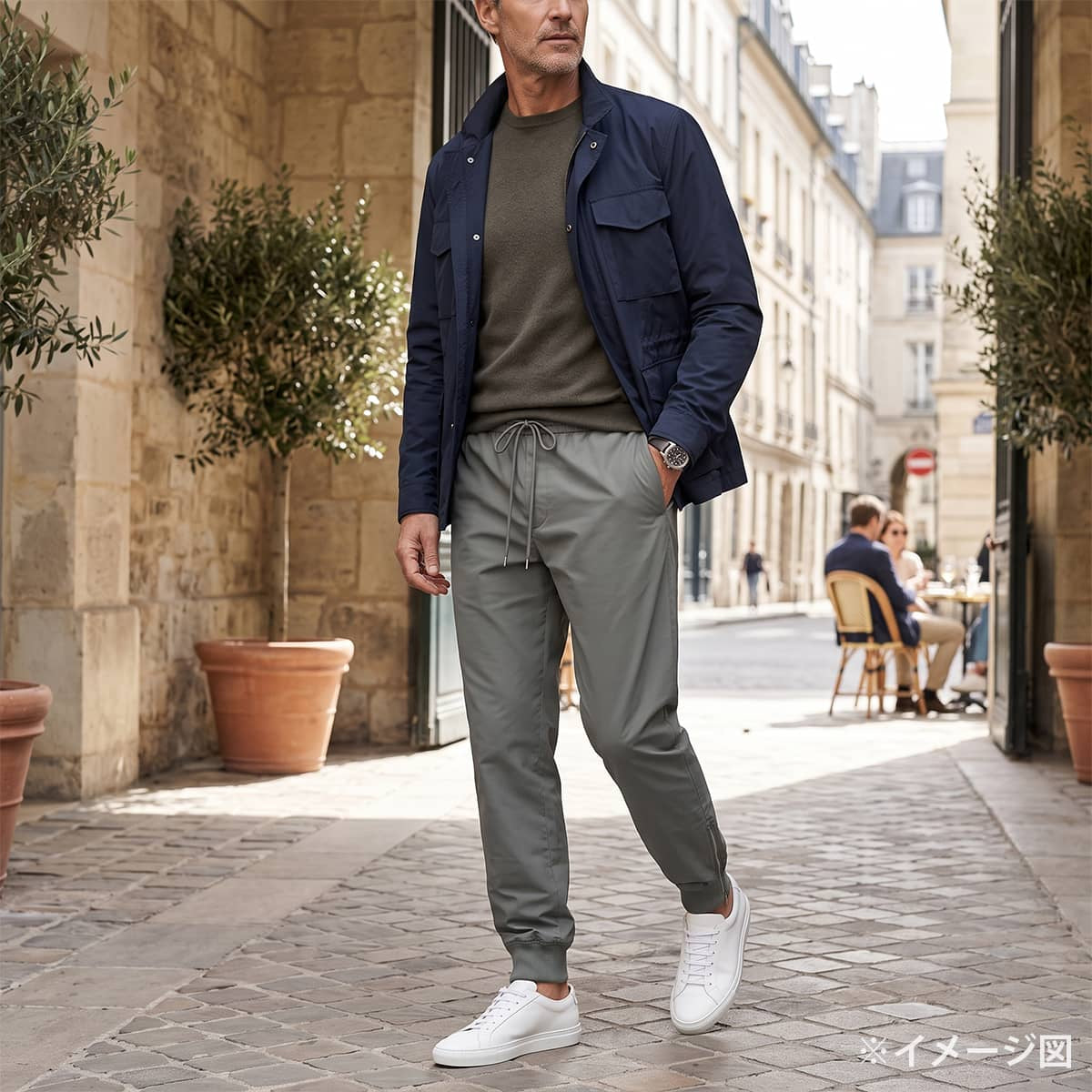 [Pre-loved] HERMES Pants Men's Cotton Sweat with Drawstring and Side ZipLight gray Cotton/Polyurethane #42 Silver HW[USED SA][Authentic]