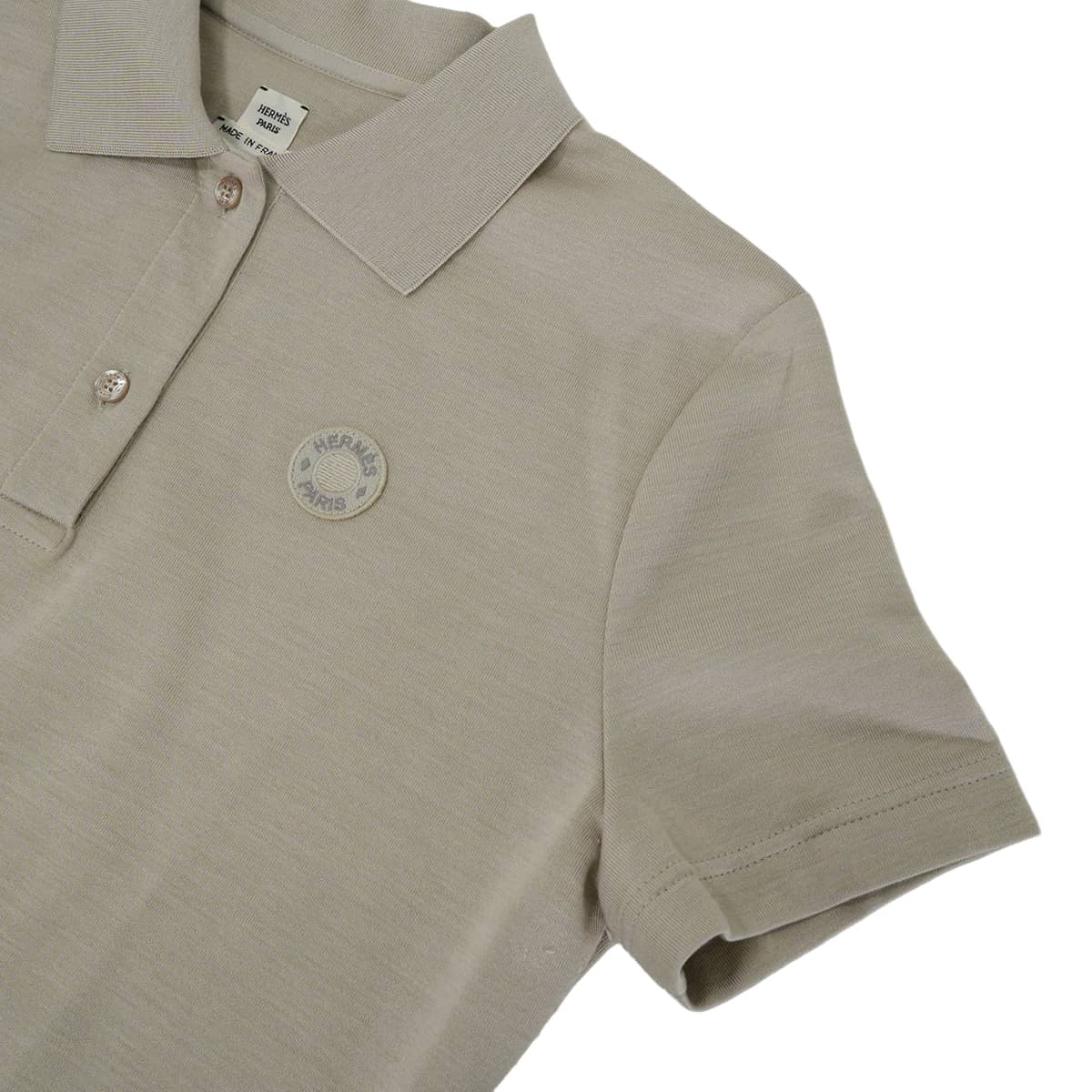HERMES Polo shirt Clou de Selle MicroGreige Cotton/Silk//Polyamide #40[EXCELLENT][Authentic]