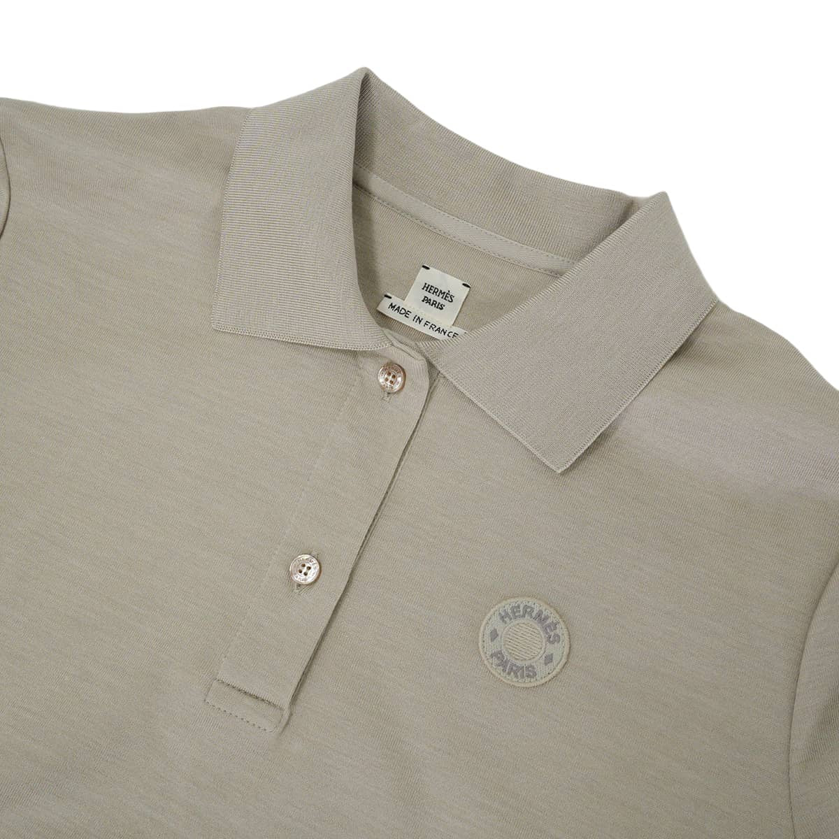 HERMES Polo shirt Clou de Selle MicroGreige Cotton/Silk//Polyamide #40[EXCELLENT][Authentic]