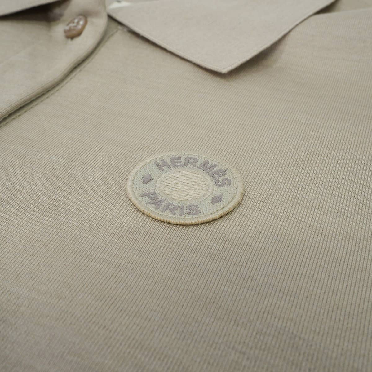 HERMES Polo shirt Clou de Selle MicroGreige Cotton/Silk//Polyamide #40[EXCELLENT][Authentic]