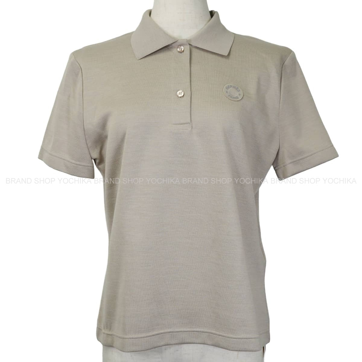 HERMES Polo shirt Clou de Selle MicroGreige Cotton/Silk//Polyamide #40[EXCELLENT][Authentic]