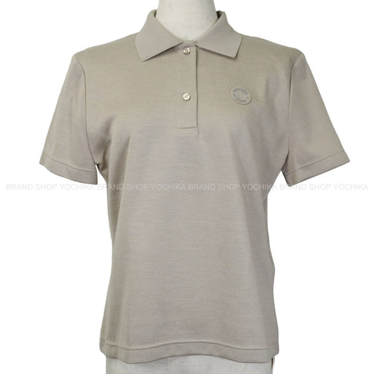HERMES Polo shirt Clou de Selle MicroGreige Cotton/Silk//Polyamide #40[EXCELLENT][Authentic]