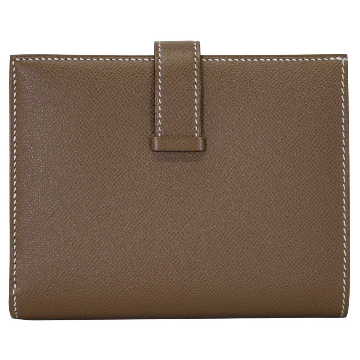 HERMES Bi-fold wallet Bearn Compact Etoupe Veau Madame Silver HW Stamp K[EXCELLENT][Authentic]