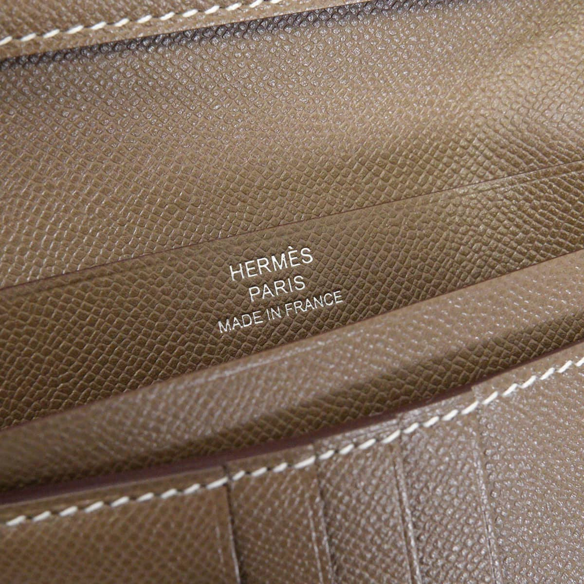 HERMES Bi-fold wallet Bearn Compact Etoupe Veau Madame Silver HW Stamp K[EXCELLENT][Authentic]