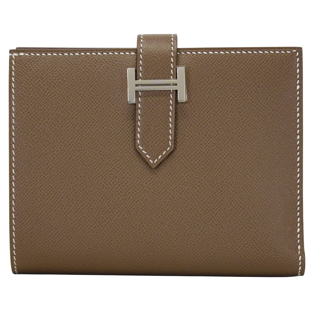 HERMES Bi-fold wallet Bearn Compact Etoupe Veau Madame Silver HW Stamp K[EXCELLENT][Authentic]