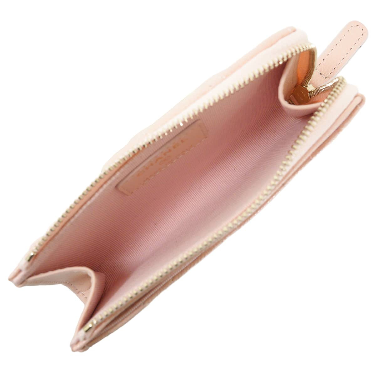 CHANEL card holder Classic Zipped Fragment case Matelasse COCO MarkBeige Pink Graind Calf(Caviarskin) Champagne Gold HW AP3179[EXCELLENT][Authentic]