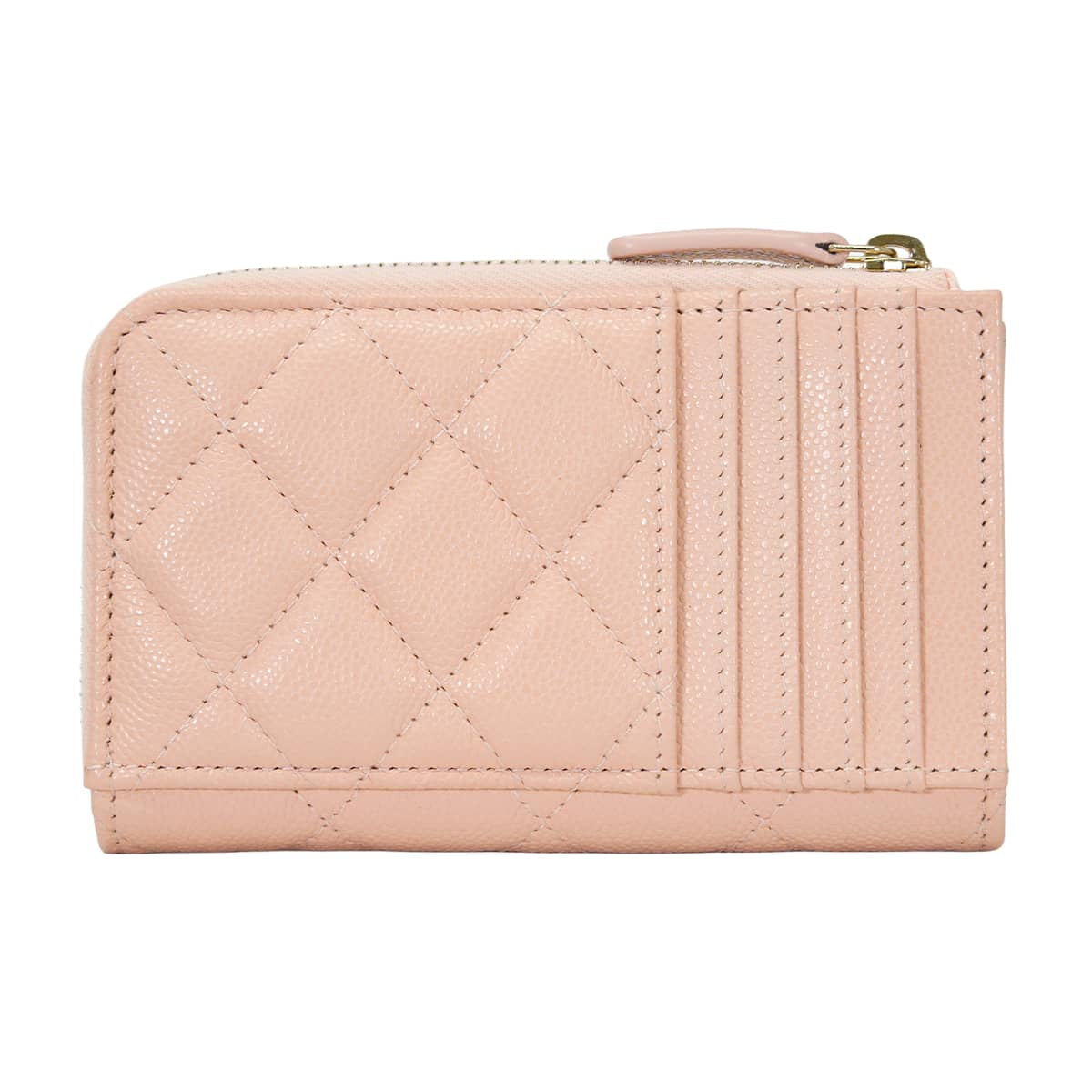 CHANEL card holder Classic Zipped Fragment case Matelasse COCO MarkBeige Pink Graind Calf(Caviarskin) Champagne Gold HW AP3179[EXCELLENT][Authentic]