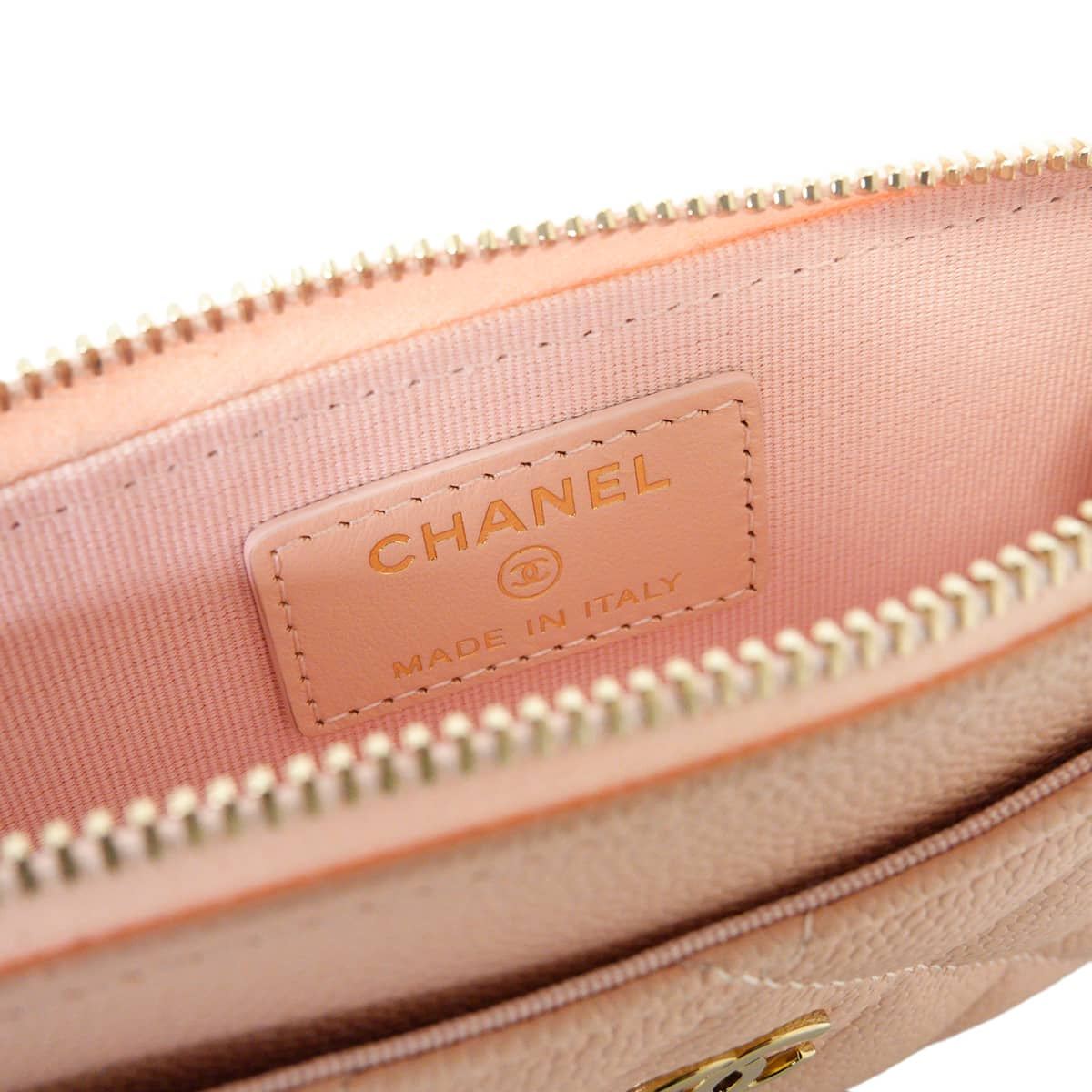 CHANEL card holder Classic Zipped Fragment case Matelasse COCO MarkBeige Pink Graind Calf(Caviarskin) Champagne Gold HW AP3179[EXCELLENT][Authentic]